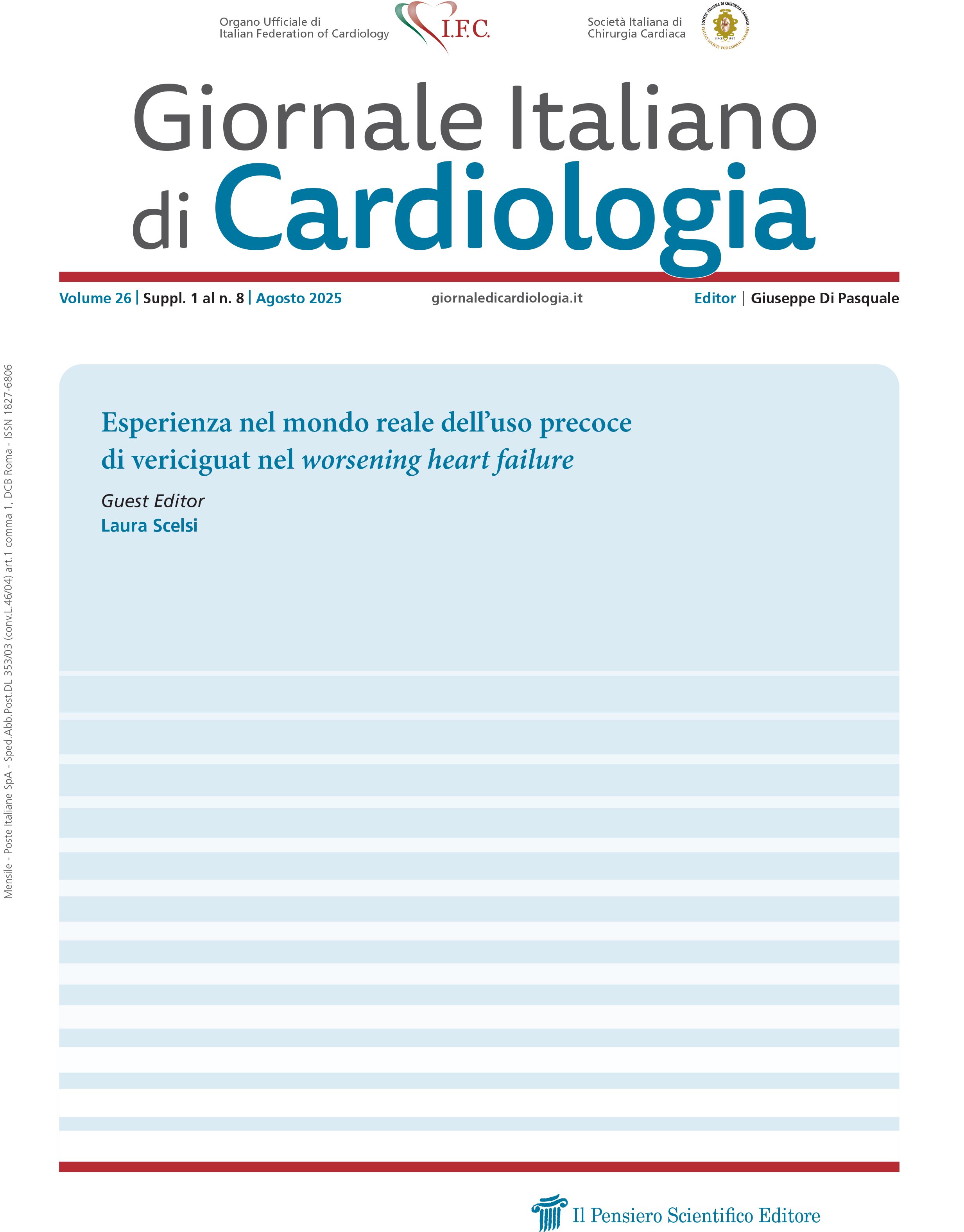 2025 Vol. 26 Suppl. 1 al N. 8 AgostoEsperienza nel mondo reale dell’uso precoce
di vericiguat nel worsening heart failure