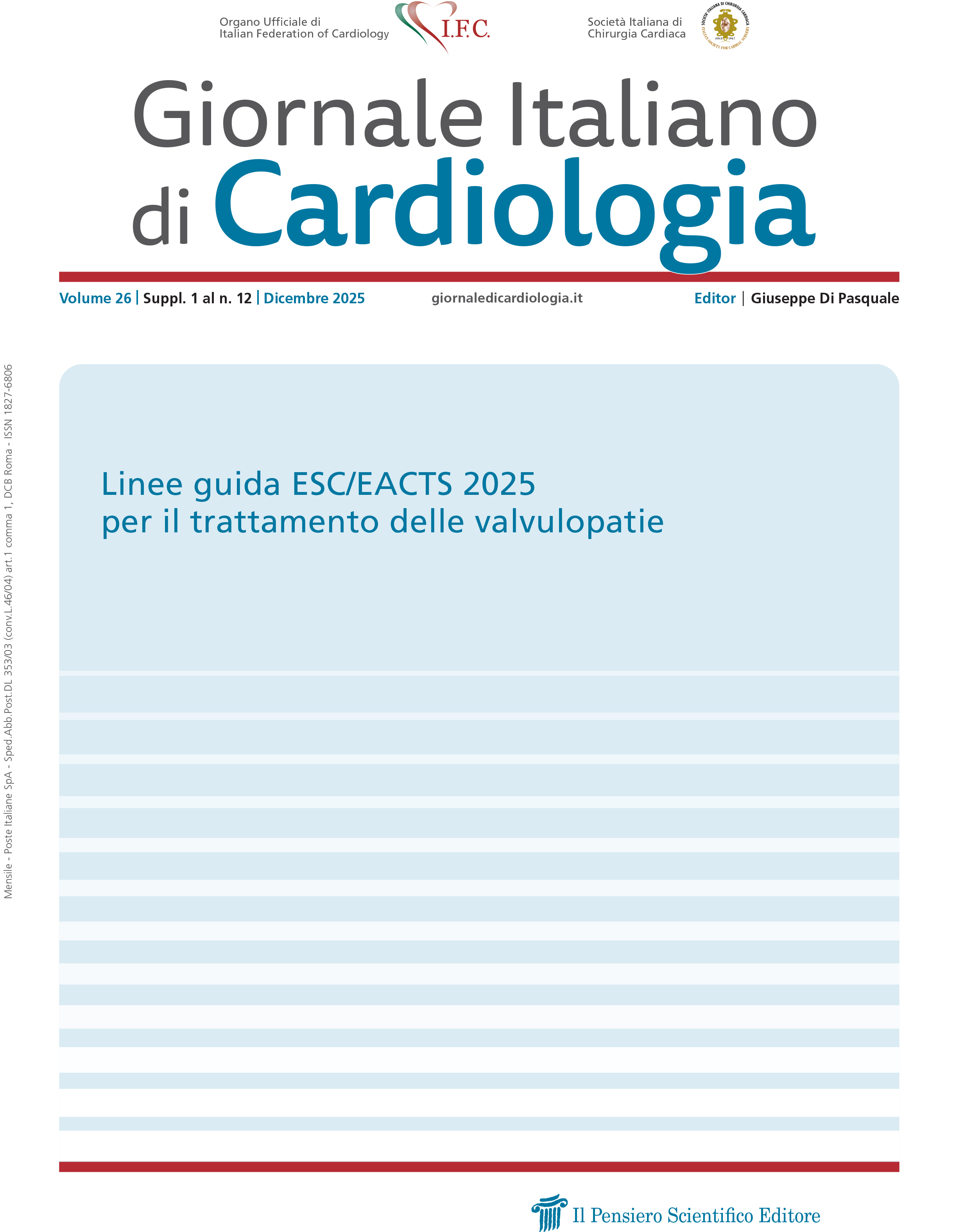 2025 Vol. 26 Suppl. 1 al N. 12 DicembreLinee guida ESC/EACTS 2025 per il trattamento delle valvulopatie