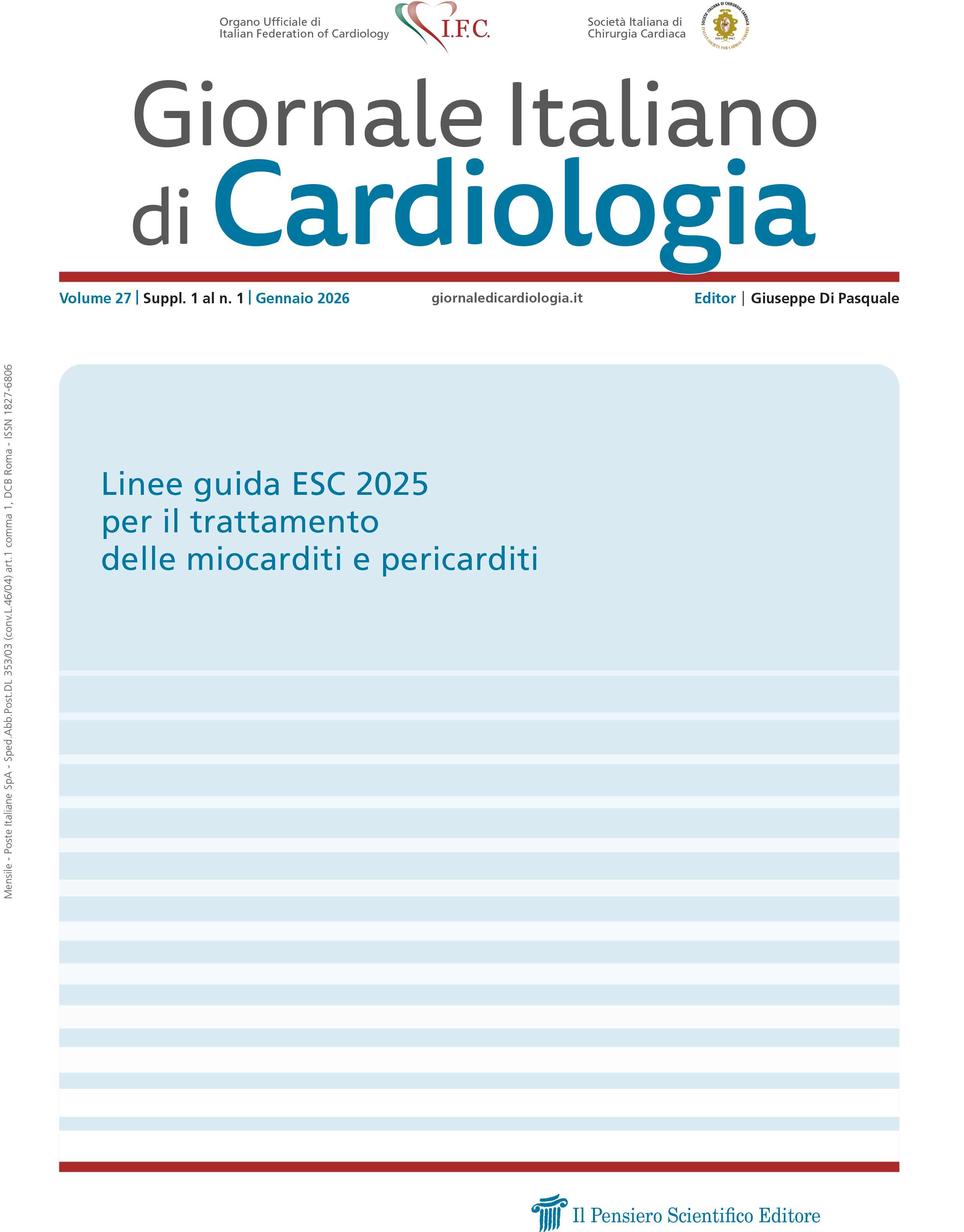 2026 Vol. 27 Suppl. 1 al N. 1 GennaioLinee guida ESC 2025 per il trattamento delle miocarditi e pericarditi