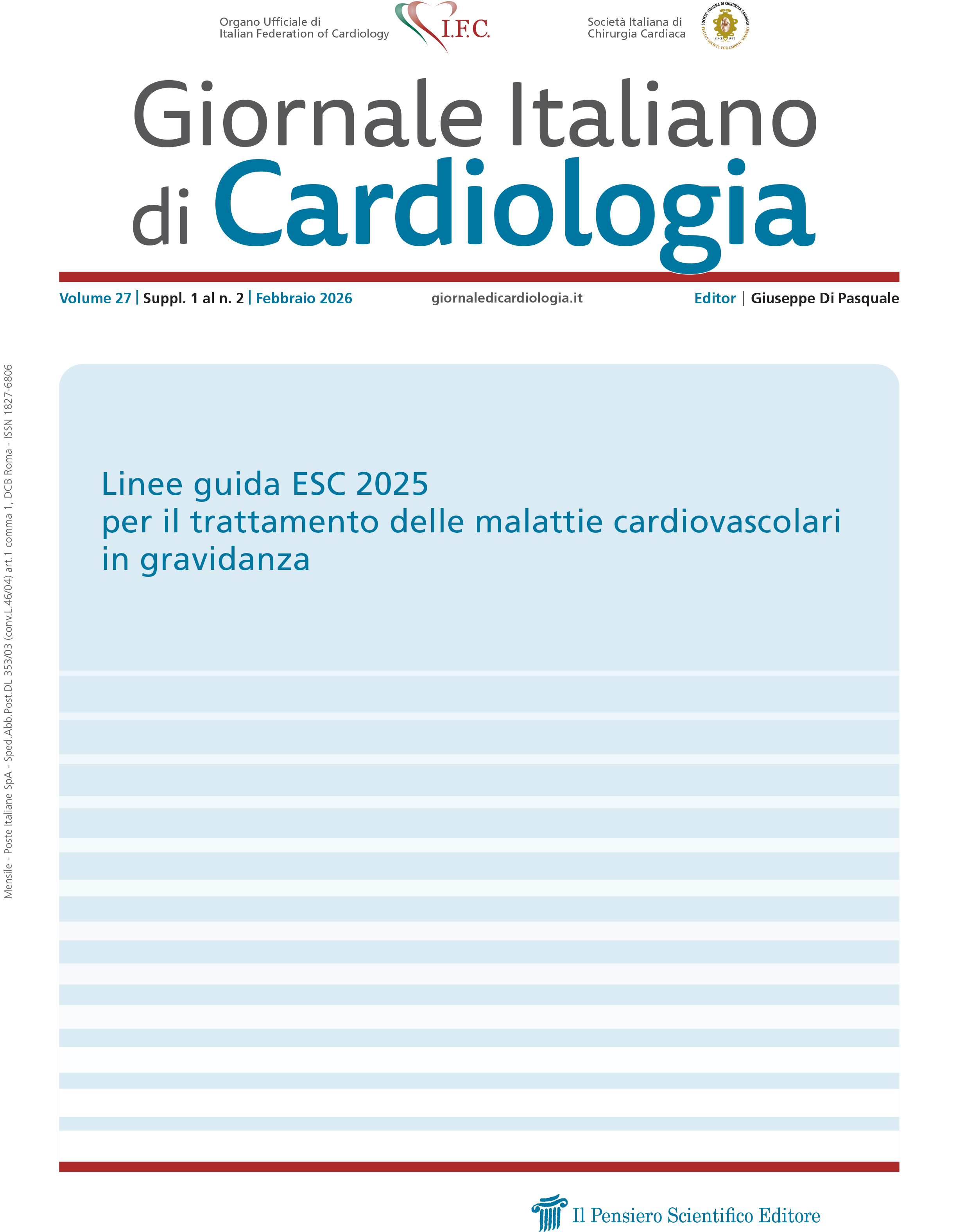 2026 Vol. 27 Suppl. 1 al N. 2 FebbraioLinee guida ESC 2025 per il trattamento delle malattie cardiovascolari in gravidanza